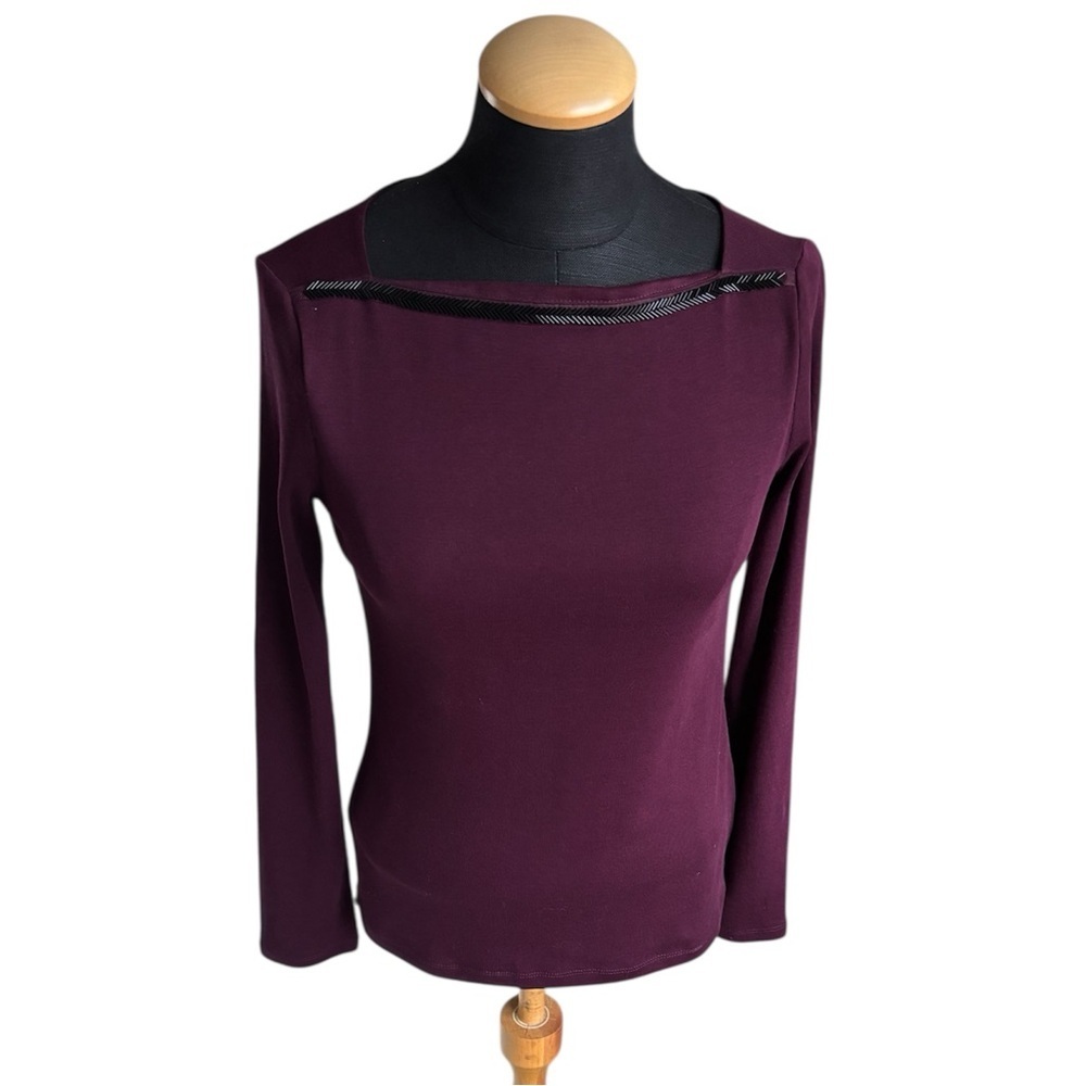 Ralph Lauren Top Purple Plum Long Sleeve Crewneck Blouse Decoration Size XS